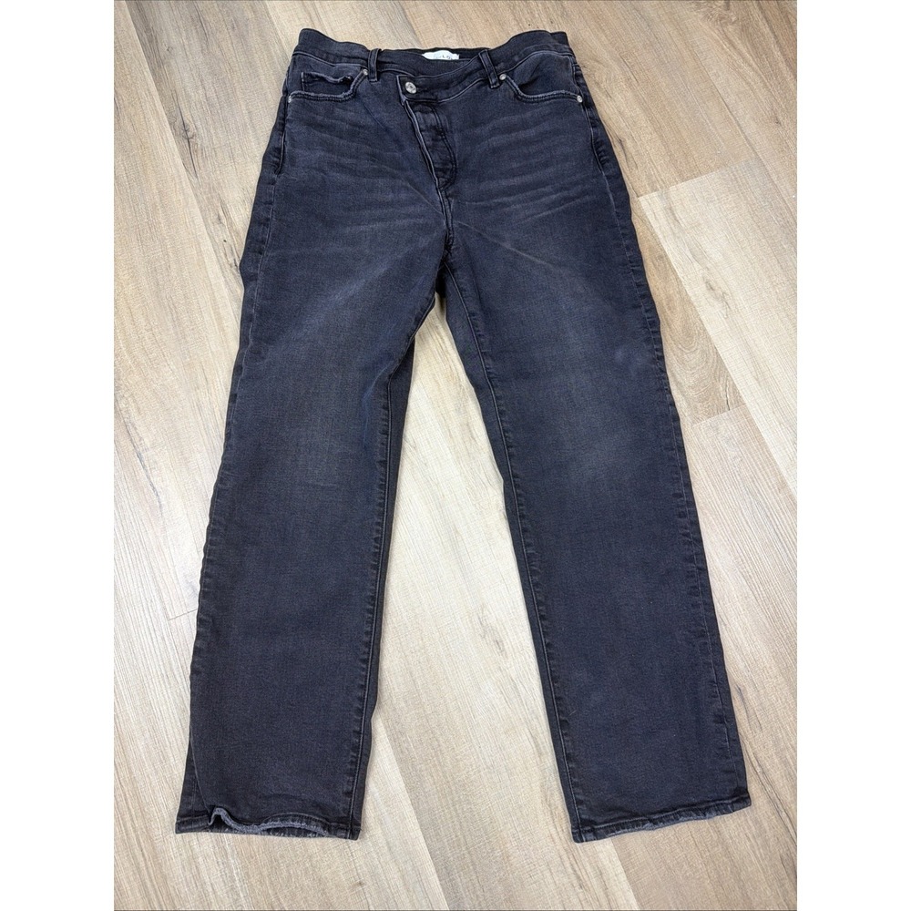 LOFT The Straight Jeans Black Size 4/27 High Rise Asymmetrical Waist